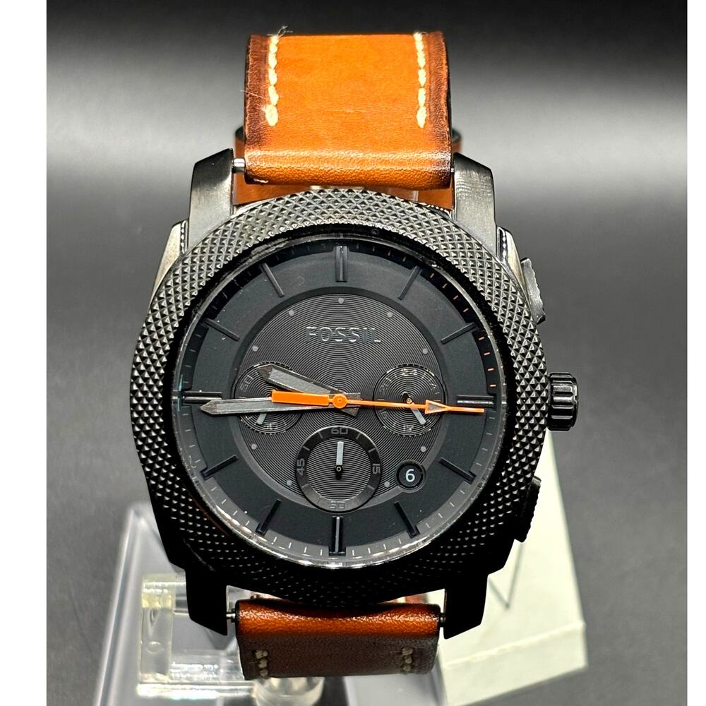 Fossil Machine FS5234 Chronograph Black Brown Leather Men’s Watch 45mm